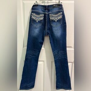 EUC Grace Aztec-inspired Bootcut, Easy Fit, Dark Washed Blue Jeans. Size 30x33.
